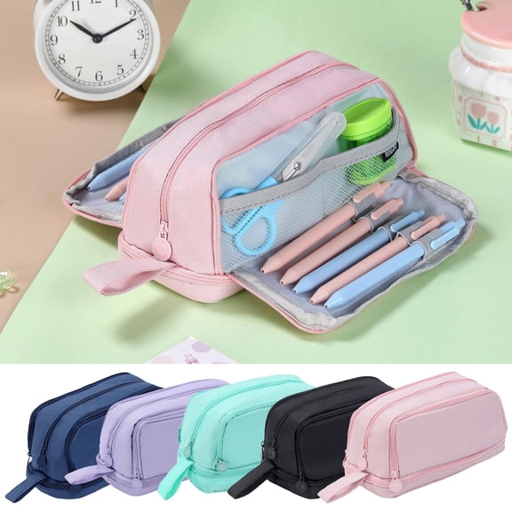 Hyknon Pencil Pouch Bag, Multi-Layer Large Capacity Pencil Case with Hand Strap, Portable Multi-Compartment Waterproof Zipper Pen Bag, Durable Stationery Organizer Box for Daily Campus Office, Black