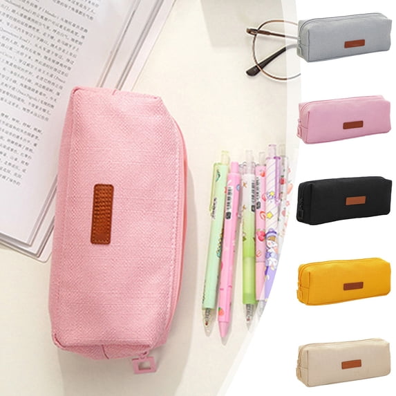 Hyknon Pencil Pouch Bag, Solid Color Pencil Cases Box with Zipper, Simple Portable Stationery Box, Lightweight Durable Storage Bag, Multi-Functional Bag for Makeup Office Travel 7.9"×3.1"×2", Pink