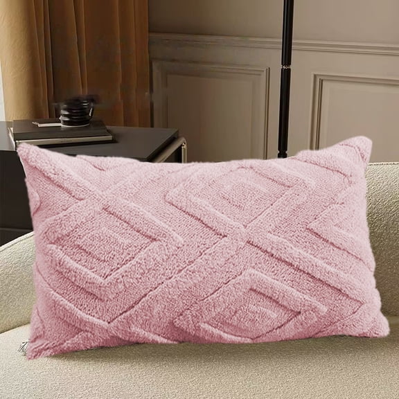 Hyknon Pillow Covers, Throw Pillow Covers 20×12 Inch, Solid Color Outdoor Cushion Cases, Soft Flush Comfortable Cushion Covers, Rhombus Modern Pillowcase Decor for Sofa Living Room Couch Bed, Pink