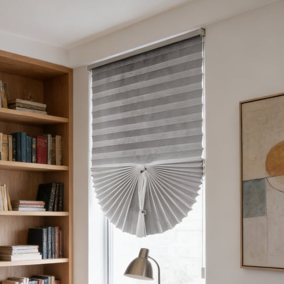 Hyknon Pleated Fabric Blackout Shades Blinds, No Drill Cordless Cellular Shades, Honeycomb Tie-Up Thermal Insulated Light Blinds, Adhesive Easy Install Temporary Window for Bedroom Kitchen RV, Gray
