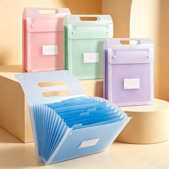 Hyknon Portable Expanding File Folder with Top Handle & Labels, 13 Pocket Waterproof A4 Letter Size Accordion Document Bills Receipts Organizer for Travel Business College Office, Plastic