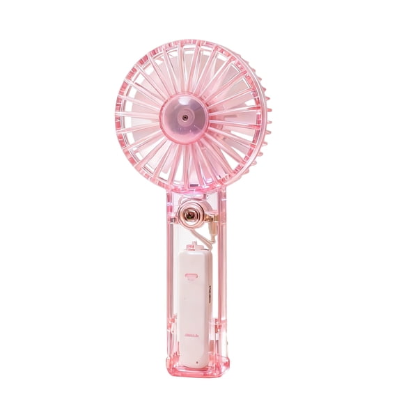 Hyknon Portable Handheld Mini Fan, Simple Powerful Fan with Foldable Base, Transparency USB Rechargeable Personal Fan, Pocket Fan for Women Travel Summer Outdoor Office Desk Decor, Pink
