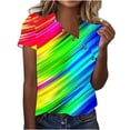 thumbnail image 1 of Hyknon Pride Shirt for Women Summer Fashion Short Sleeved V-neck Buttons LGBT Blouses Casual Tie-dye Printed Loose Fit Inspirational Equality Tops, S-5XL, 1 of 5
