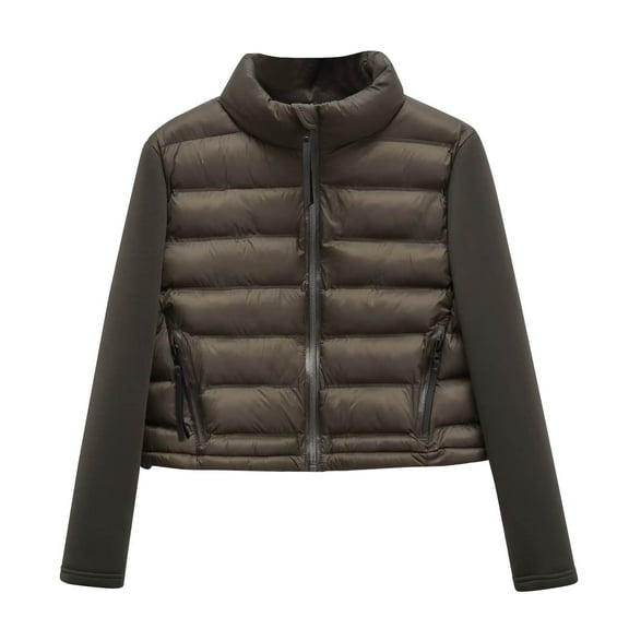 Hyknon Puffer Jacket Womens 2024 Fashion Lightweight Basic Solid Color Versatile Down Jacket Casual Full Zipper Long Sleeve Winter Coats for Women