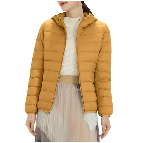 Hyknon Puffer Jacket Womens 2024 Winter Warm Fashion Basic Solid Color Long Sleeve Hooded Down Jacket with Pockets Casual Loose Fitting Versatile Puffer Jacket