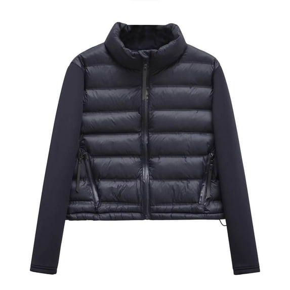 Hyknon Puffer Jacket Womens 2025 Fashion Lightweight Basic Solid Color Versatile Down Jacket Casual Full Zipper Long Sleeve Winter Coats for Women