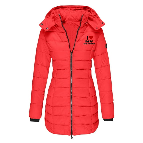 Hyknon Puffer Jacket Womens 2025 Fashion Solid Color Mid Length Warm Hooded Down Jacket Casual Slim Fitting Full Zipper Long Sleeve Winter Coats for Women