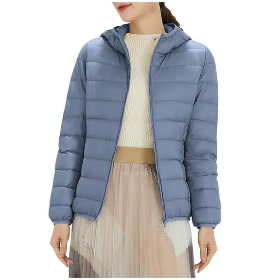 Hyknon Puffer Jacket Womens 2025 Winter Warm Fashion Basic Solid Color Long Sleeve Hooded Down Jacket with Pockets Casual Loose Fitting Versatile Puffer Jacket