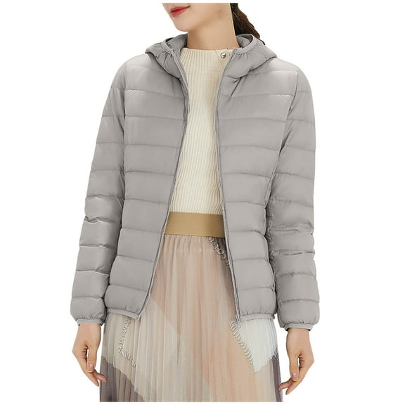 Hyknon Puffer Jacket Womens 2025 Winter Warm Fashion Basic Solid Color Long Sleeve Hooded Down Jacket with Pockets Casual Loose Fitting Versatile Puffer Jacket