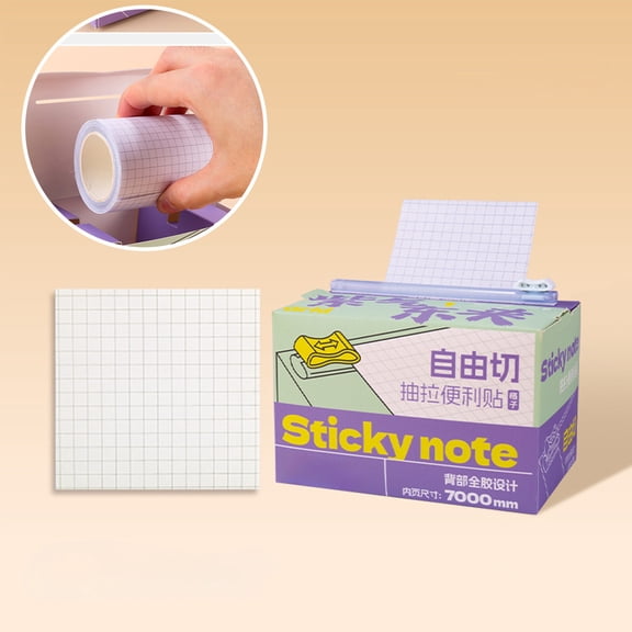 Hyknon Pull-Out Sticky Notes, 27.56 Inch Free-Cut Self-Sticky Memo Rolls, Full-Back Adhesive Note Tapes, Blank Grid & Lined Note Strips, Reminder Labels for Office Home Planner Organization (C)