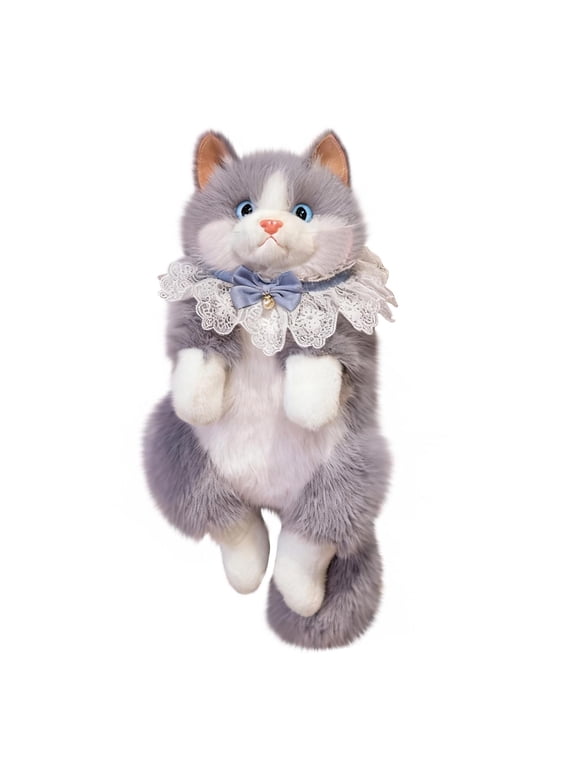 Realistic Cat Shaped Backpack, Cute plush Backpack Toy, Handcrafted Stuffed Bag with Adjustable Shoulder Crossbody Backpack Straps, Multiple Fashion Animal Cat Backpack for Women Gift, Gray
