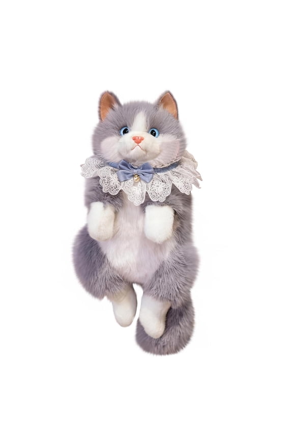 Realistic Cat Shaped Backpack, Cute plush Backpack Toy, Handcrafted Stuffed Bag with Adjustable Shoulder Crossbody Backpack Straps, Multiple Fashion Animal Cat Backpack for Women Gift, Gray
