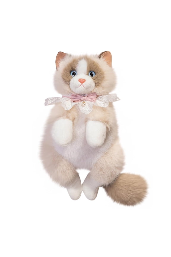 Realistic Cat Shaped Backpack, Cute plush Backpack Toy, Handcrafted Stuffed Bag with Adjustable Shoulder Crossbody Backpack Straps, Multiple Fashion Animal Cat Backpack for Women Gift, Beige
