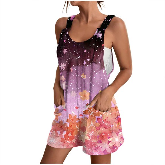 Hyknon Rompers for Women Summer Fashion Suspender Sleeveless Jumpsuits with Pockets Casual Floral Printed Loose Fit Comfortable Jumpsuits Shorts