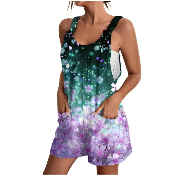 Hyknon Rompers for Women Summer Fashion Suspender Sleeveless Jumpsuits with Pockets Casual Floral Printed Loose Fit Comfortable Jumpsuits Shorts