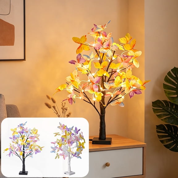 Hyknon Room Decor, 23.6" LED Tabletop Butterflies Tree Branch Lamp, DIY Artificial Birch Tree Lamp, Battery/USB Operated, Romantic Lamp for Living Room Bedroom Christmas Home Gifts House Decor, Black