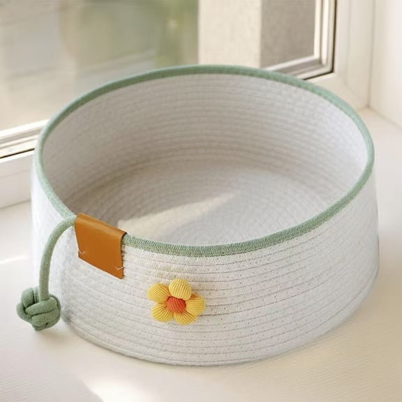 Hyknon Rope Cat Bed Basket Hang Woven Round Soft Sleeping Nest for Indoor Large Cat Scratch Pad with Floral Pet Bed for Kitten Puppy
