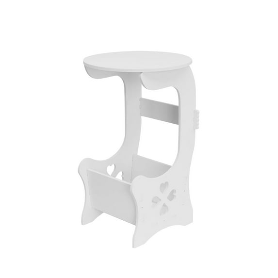 Hyknon Round Coffee Table PVC Modern Bedside Table with Hollow Four-Leaf Clover Simple Moveable Tea Desk for Living Room Bedroom Elegant Storage Cabinet for Indoor Use