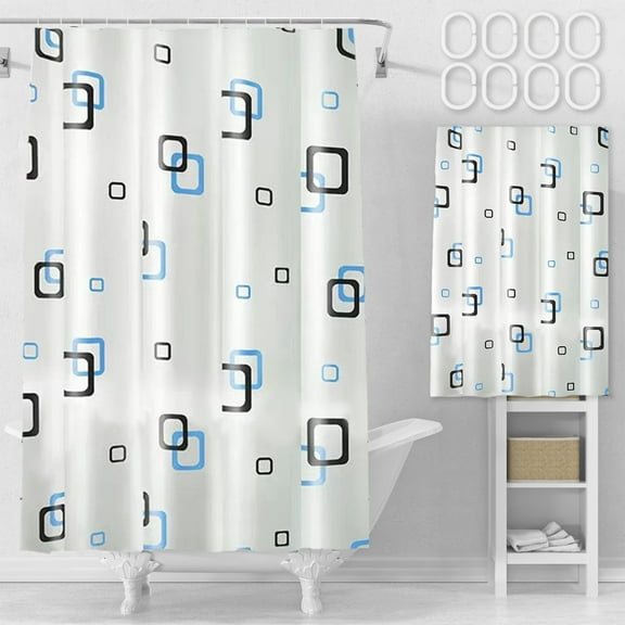 Hyknon Shower Curtain Waterproof Washable Plastic Shower Curtains with 9 Hooks Quick-Drying White Bath Curtain Thickened Plaid Bathroom Set for Toilet Home Hotel