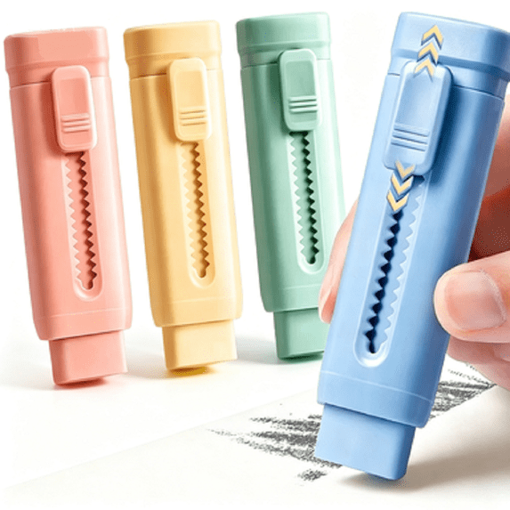 Hyknon Sliding Retractable Pencil Erasers, Push Pull Antis-Silp Erasers with Plastic Sleeve, Cute Pastel Colored Soft Rubber Eraser, Triangle Erasers for Office Drawing Stationery Supplies, Yellow