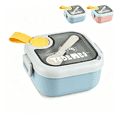 thumbnail image 1 of Hyknon Small Bento Box, 750ML Cute Cartoon Lunch Box with Carry Strap, Portable Reusable Lunch Case with Spoon, Leakproof Microwave Meals Box, BPA-Free Lunch Containers for Work Picnic Trips, Blue, 1 of 7
