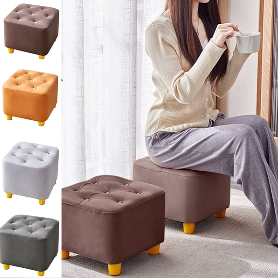 Hyknon Small Foot Stool Step Stool Rectangle Fluffy Stable Footstool with Four Non-Slip Legs Soft Upholstered Tufted Under Desk Footrest Backless Chair for Living Room, Bedroom