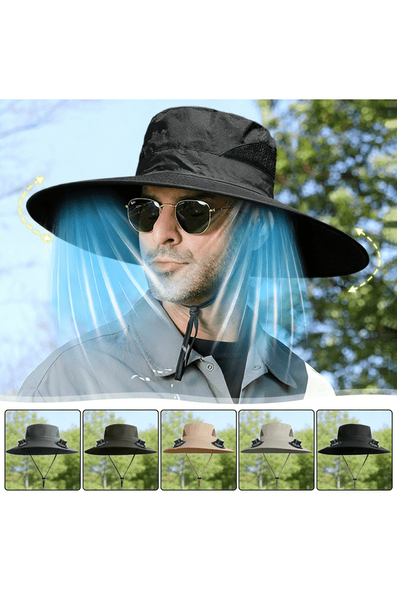 Solar Sun Hat with Two Fans for Women Men Breathable Wide Brim Cooling Bucket Hat Gray UV Protection Solar Powered Fishing Hat for Hiking Camping Outdoor USB Charging