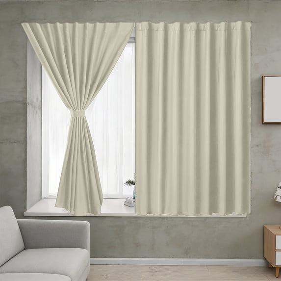 Hyknon Solid Color Blackout Curtains, No Drill Magic Tape Self-Adhesive Room Darkening Curtains, Thermal Insulated Temporary Window Drapes, Simple Curtains for Bedroom Living Room 39×28 Inch, Khaki
