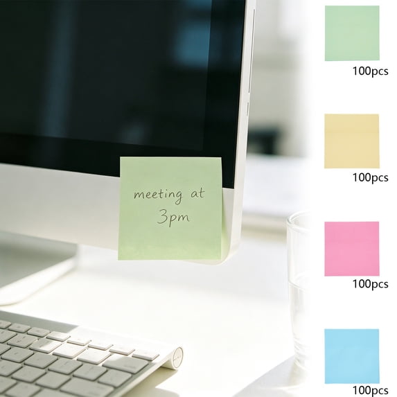 Hyknon Sticky Notes 3x3 Inch, 100 Sheets/Pad Self-Stick Pads Pastel Solid Color Sticky Note, Recyclable Stickers Note Tabs, Easy to Post Removable Reminder Labels for Home Office Daily, Pink