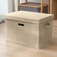 thumbnail image 1 of Hyknon Storage Bins with Lids Stackable Foldable Storage Box Beige Linen Storage Organizer Containers Space Saving for Closet Living Room Bedroom, 1 of 6