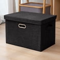 thumbnail image 1 of Hyknon Storage Bins with Lids Stackable Foldable Storage Box Black Linen Storage Organizer Containers Space Saving for Closet Living Room Bedroom, 1 of 6