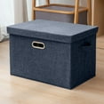 thumbnail image 1 of Hyknon Storage Bins with Lids Stackable Foldable Storage Box Blue Linen Storage Organizer Containers Space Saving for Closet Living Room Bedroom, 1 of 6