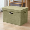 thumbnail image 1 of Hyknon Storage Bins with Lids Stackable Foldable Storage Box Green Linen Storage Organizer Containers Space Saving for Closet Living Room Bedroom, 1 of 6