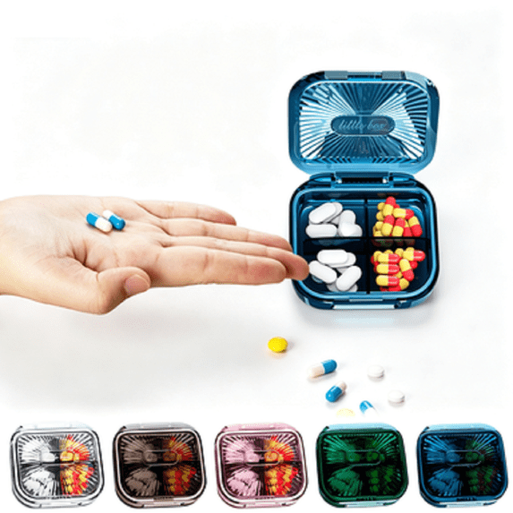 Hyknon Storage Box, 4 Compartment Small Daily Pill Organizer with Transparent Lid, Portable Divided Travel Storage Case, Compact Pocket Organizer Case for Travel Vitamin Supplements Daily Use, Green