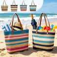 thumbnail image 1 of Hyknon Straw Beach Tote Bag for Women, Large Capacity Gradient Striped Handwoven Shoulder Bag, Summer Vacation Purse with PU Leather Shoulder Handles, Hollow Crochet Shoulder Handbag for Travel ( F ), 1 of 7
