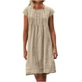 thumbnail image 1 of Hyknon Summer Dresses for Women 2025 Soft Cotton and Linen Breathable A-Line Dresses Casual Loose Solid Color Round Neck Short Sleeved Pleated Midi Dresses, 1 of 5
