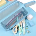 thumbnail image 1 of Hyknon Transparent Mesh Pencil Cases, Simple Large Capacity Stationery Bag with Zipper, Portable Rectangular Pencil Case Pouch, Multi-Functional Stationery Pouch for Makeup Office Travel Daily, Blue, 1 of 6