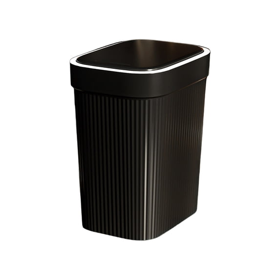 Hyknon Trash Can with Lid Rectangular Plastic Trash Bin for Kitchen Supplies Black Garbage Can Waste Storage Containers for Living Room Bathroom Office