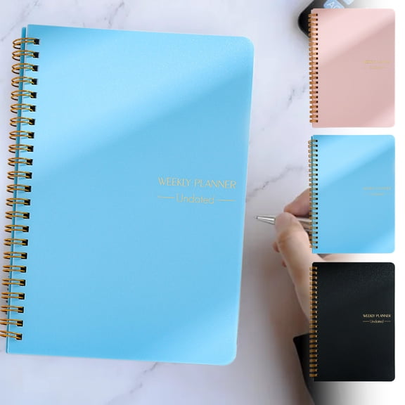 Hyknon Undated Weekly Planner with Habit Tracker Notebook, Small A5 To Do List Week Planners, Spiral Binding Personal Goal Journal, Non Dated Weekly Planner Simple Agenda Planners for Work, Black