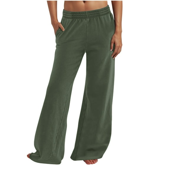 Hyknon Wide Leg Pants Woman 2025 Casual Solid Color Loose Fitting Elastic waist Pants Loose Plus Size Running Sports Pants with Pockets
