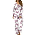 thumbnail image 1 of Hyknon Womens Pajama Sets Home Fashion Cute Bow Printed Soft Comfortable Two Piece Set Daily Home Wear Long Sleeve Turndown Collar Tops with Pajama Pants, 1 of 5