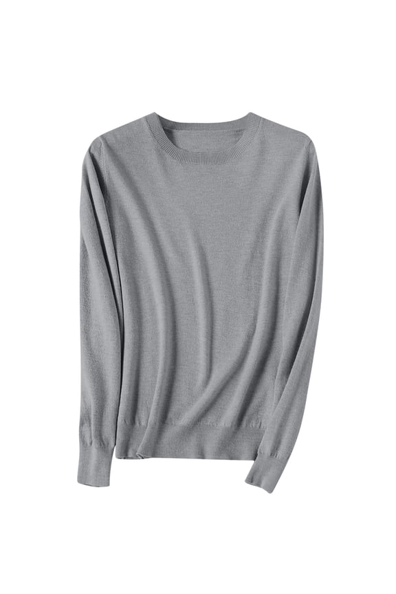 Womens Sweaters 2024 Winter Warm Lightweight Round Neck Long Sleeve Loose Fitting Versatile Sweaters New Fashion Basic Solid Color Super Soft Knitted Tops