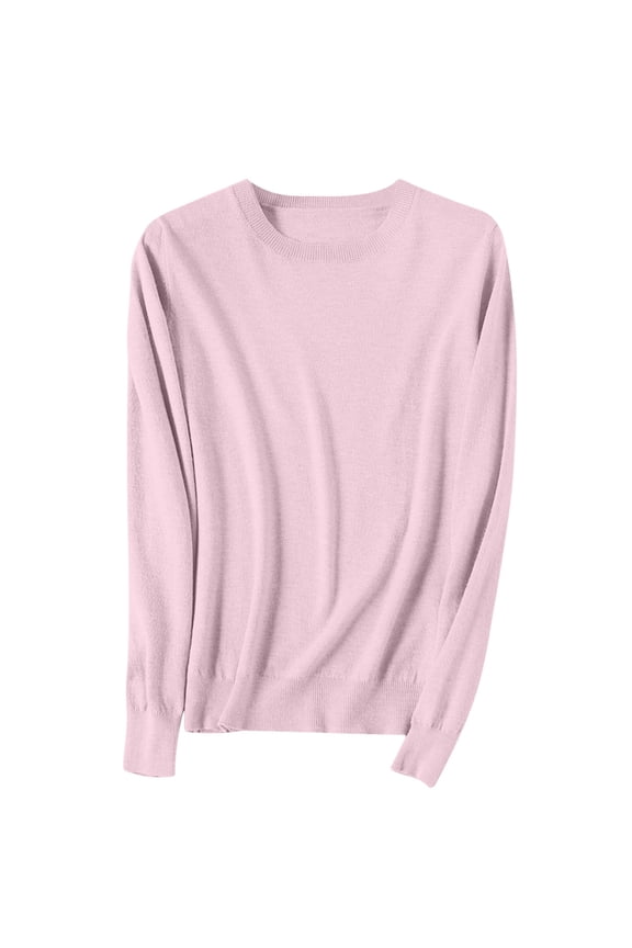 Womens Sweaters 2024 Winter Warm Lightweight Round Neck Long Sleeve Loose Fitting Versatile Sweaters New Fashion Basic Solid Color Super Soft Knitted Tops
