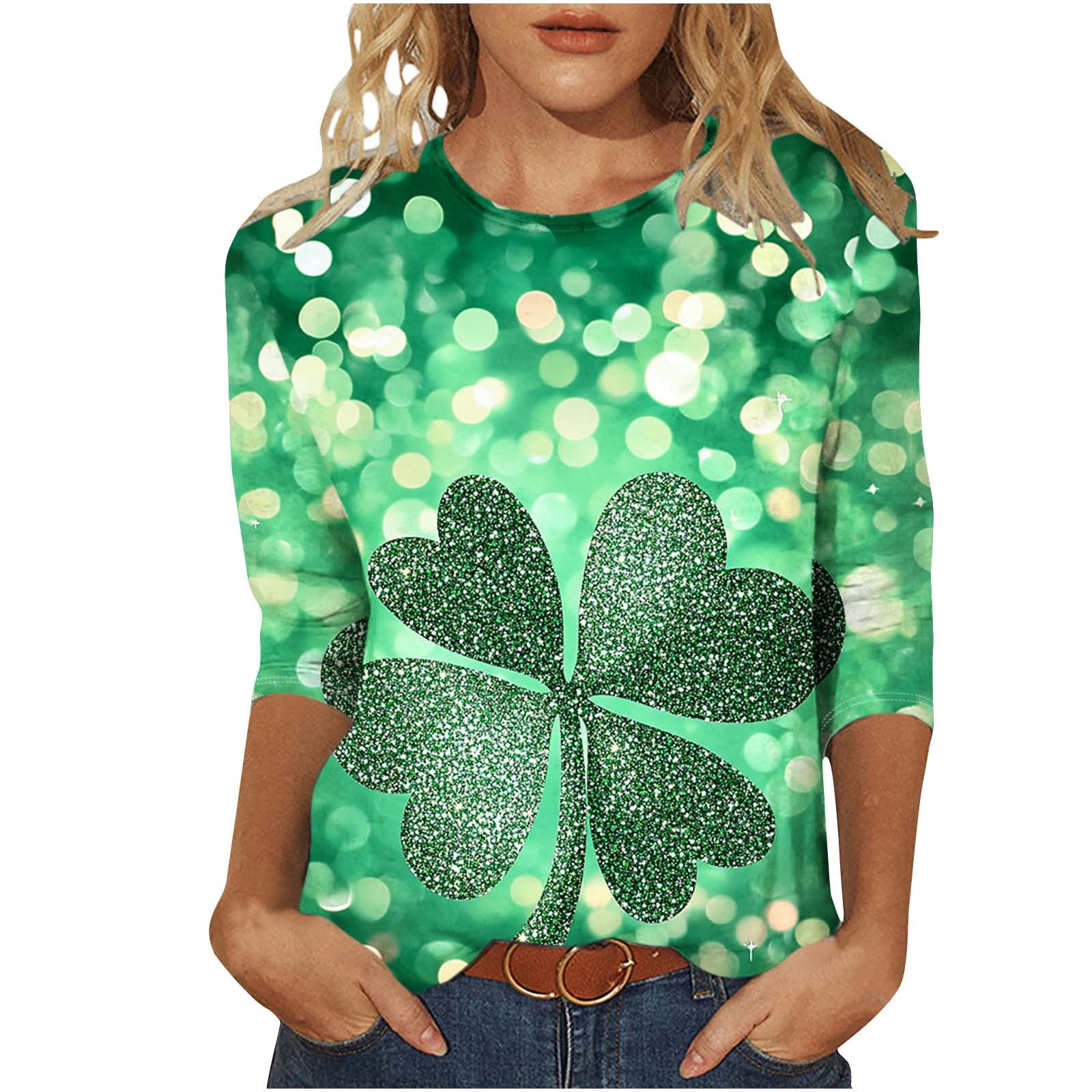 Hyknon Womens Tops 2025 St. Patrick's Day Funny Graphics Printed Green