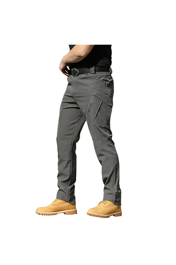 Work Pants for Men Lightweight Durable Ripstop Hiking Pants Loose Fit Solod Color Outdoor Stretch Waist Quick Dry Cargo Pants with Pockets