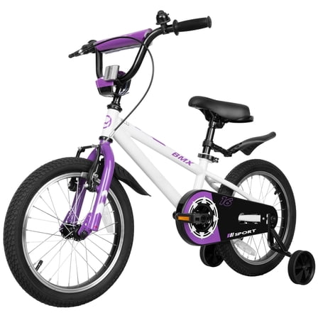 Hykolity 16 Inch Kids Bikes, Kids Bicycle Ages 4-6 Years Old, BMX Style Bicycle for Boys Girls ,Boy's Bike for Kids with Training Wheels,Adjustable Seat,Front and Rear Fender, White