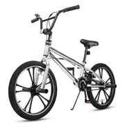 Hykolity 20 Inch Freestyle BMX Bike for Kids Boys Girls Bicycle with 360° Rotating Handlebar Adjustable Seat Rear U-Brake 4 BMX Pegs Beginner Cycling, Silver