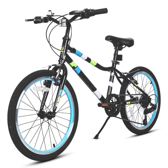 Hykolity 20 Inch Kids Mountain Bike 7 Speeds Boys Girls Bicycle For Ages Children Teen MTB 8-13 Adjustable Seat All-Terrain Tires Dual V-Brakes, Black Green