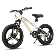 Hykolity 20 inch Kids Mountain Bike for Boys Girls Age 7-13 Year Old Children Bicycle 7 Speed Dual Disc Brake Front Suspension Fork Adjustable Seat, White