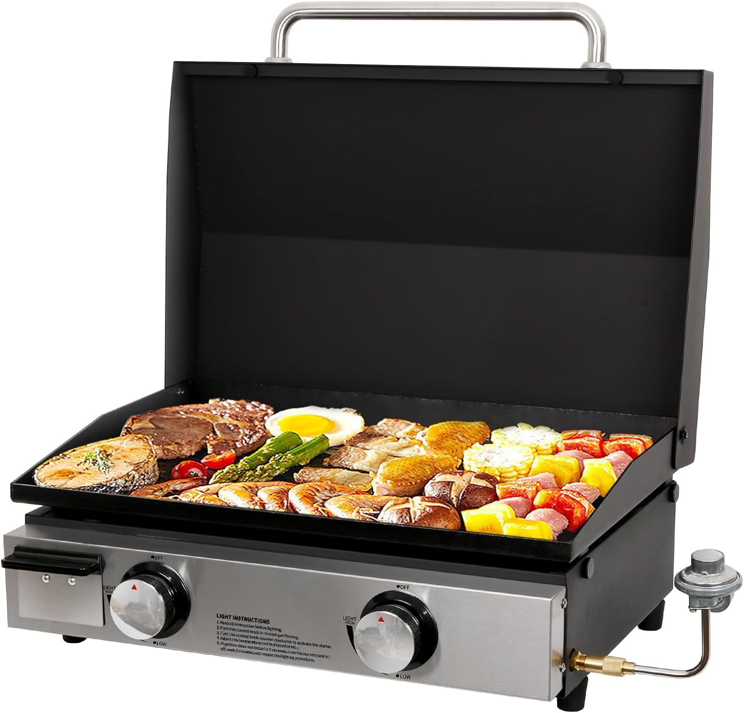 Hykolity 22 in. Portable Propane Tabletop Griddle with Hood, 24,000 BTU